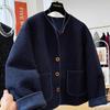 Stylish Korean Chic Lamb Wool Round Neck Short Jacket for Women – Autumn/Winter Casual Loose Fit