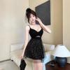 Sexy mesh splicing hollow skirt fashionable new chic design age-reducing suspender big swing dress