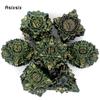 7 Pcs Green Yellow Lotus Flower Metal Dice Solid Metal Polyhedral Dice Set Suitable For Role-Playing Game