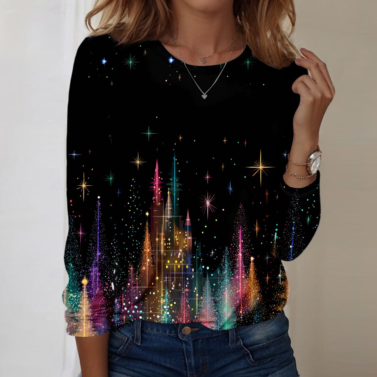 

Long Sleeve Shirts For Women Cute Print Graphic Tees Blouses Casual Plus Size Basic Tops Pullover XXXL оранжевый