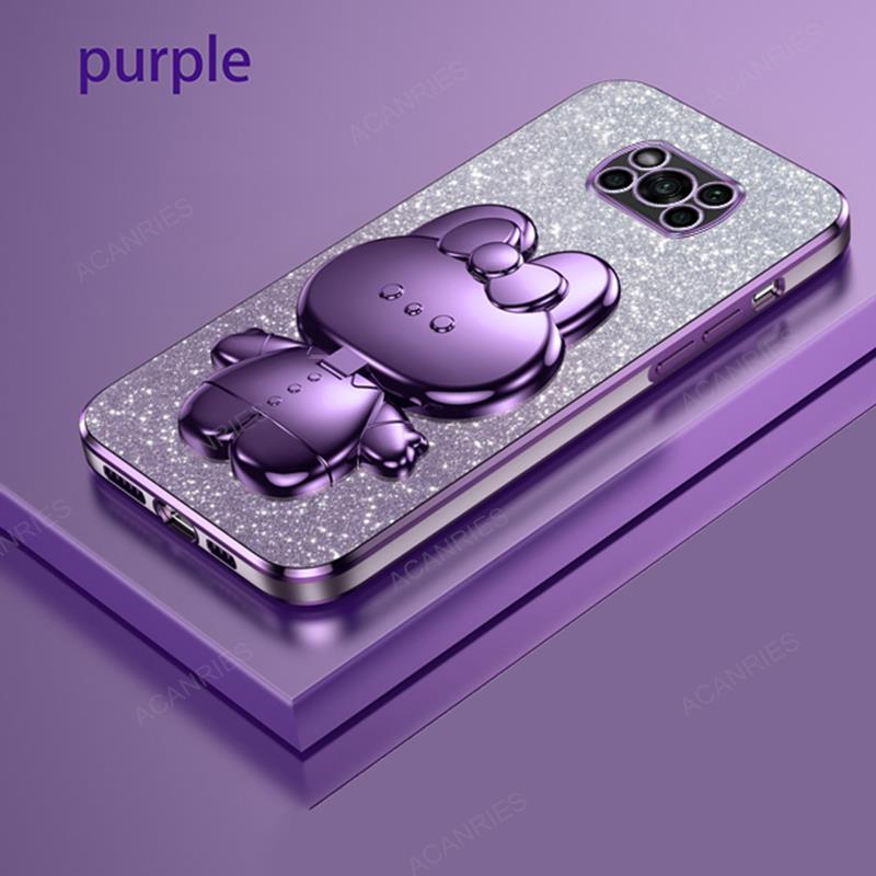 

Милый 3D Кролик Макияж Зеркало Подставка Покрытие Мягкий Чехол Для Xiaomi Mi Poco X3 Pro Nfc Gt 5g M4 M3 Защитная Задняя Крышка Poko X 3 X3pro Poco F2 Pro