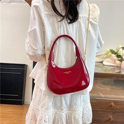 Premium Patent Leather Glossy Bag Women's 2025 New Niche Design Portable Crescent Bag Oblique Span Bag