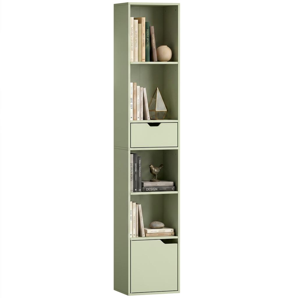 6-Tier Bookcase SlimDrawer Door 30 x 24 x 158 cm Green