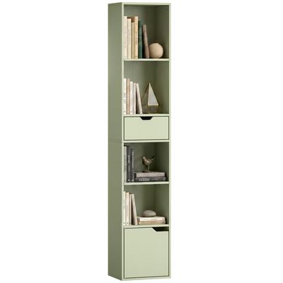 6-Tier Bookcase SlimDrawer Door 30 X 24 X 158 Cm Green
