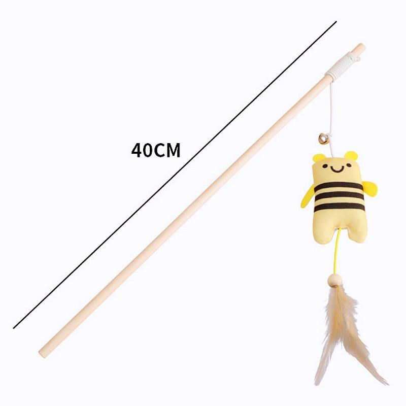 Cat Toys Feather Cats Stick Wooden Handle Sticks Cat Toy with Bell Scratch Resistant Feather Toys for Cats Teasing Pet Products