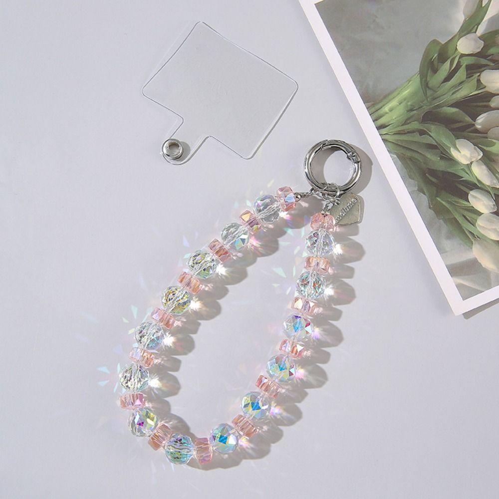 Detachable Crystal Bead Pendant Transparent Phone Lanyard Crystal Bead Keychain for Women Girls
