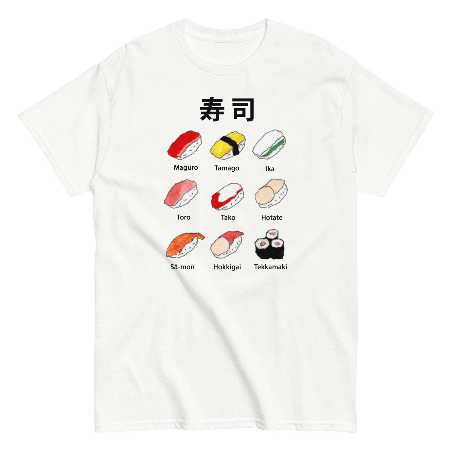 Sushi T-shirt, Japan, food, Japanese food, foodie, Japanese design, kanji XXL