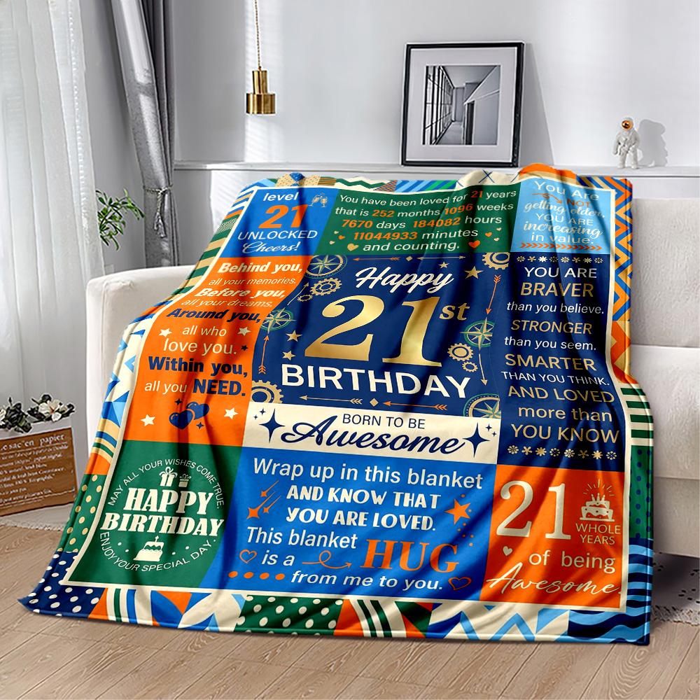 21st Birthday Celebration Blanket Soft Warm Cozy Suitable for Seaside Couch Chair for All Seasons Digital Print