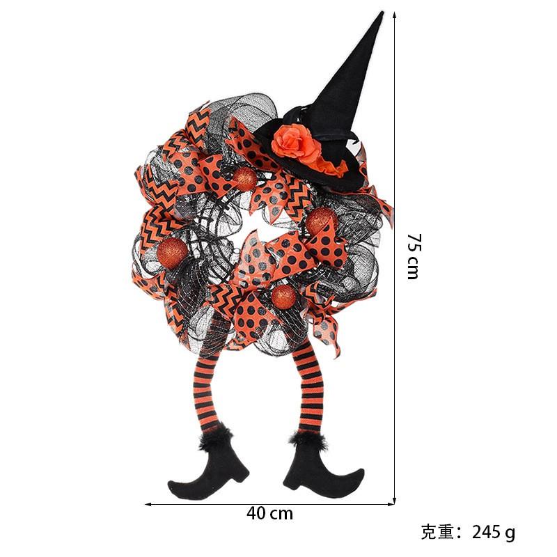 Halloween Door Wreath Decor With Orange Skulls Horror Party Hanging Ornament Home Entrance