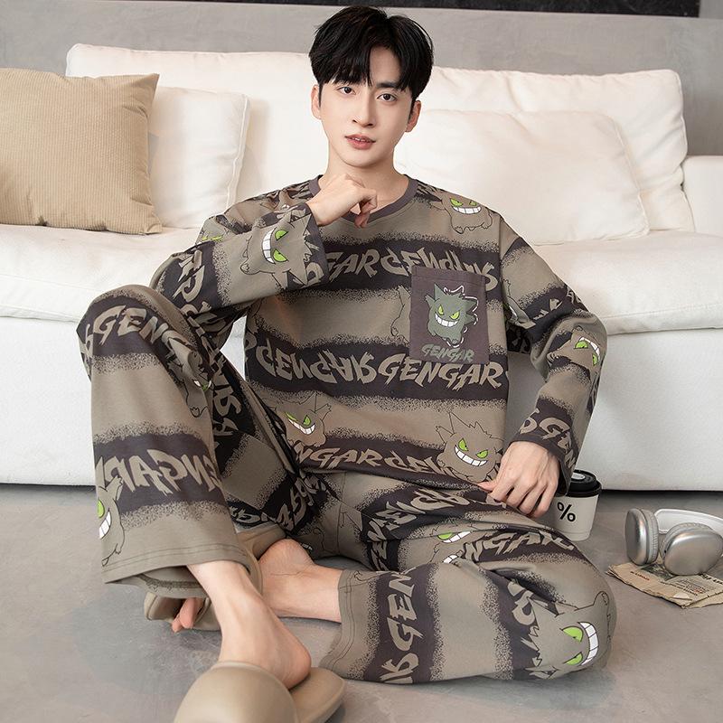 

Мужской пижамный комплект большого размера с мультяшным принтом: С длинным рукавом, тонкий, для весны, осени и зимы - домашняя одежда для подростков и студентов. XL [120-140 jin]