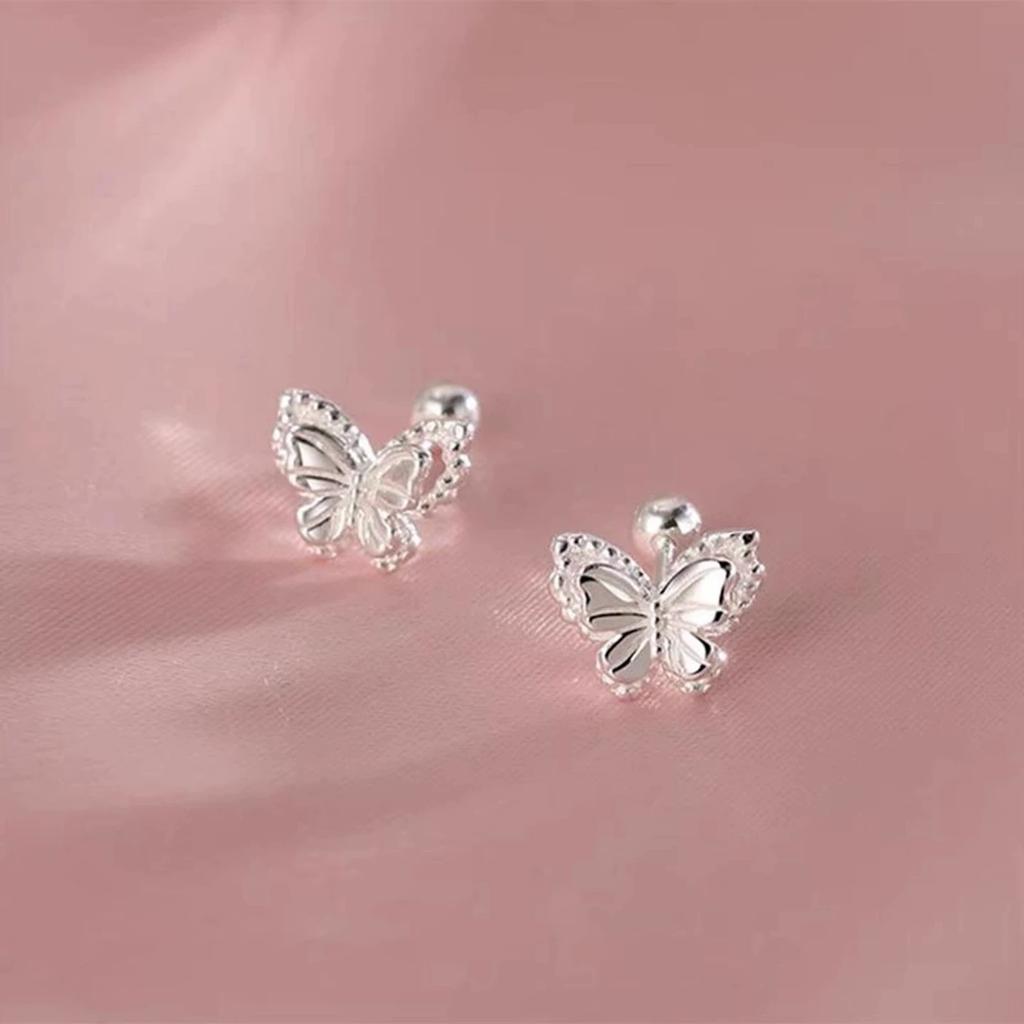 FY-ED437 Women's 925 Sterling Silver Butterfly Stud Earrings Fine Ear Piercing Screw Buckle Sweet Design Ins Small Ear Studs