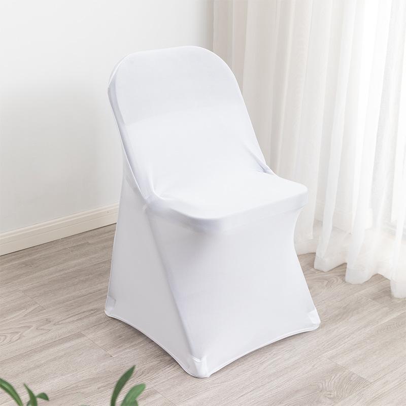 White Stretchable Folding Chair Cover for Weddings, Banquets, Hotels, and Restaurants - Dustproof & Decorative Full Coverage.