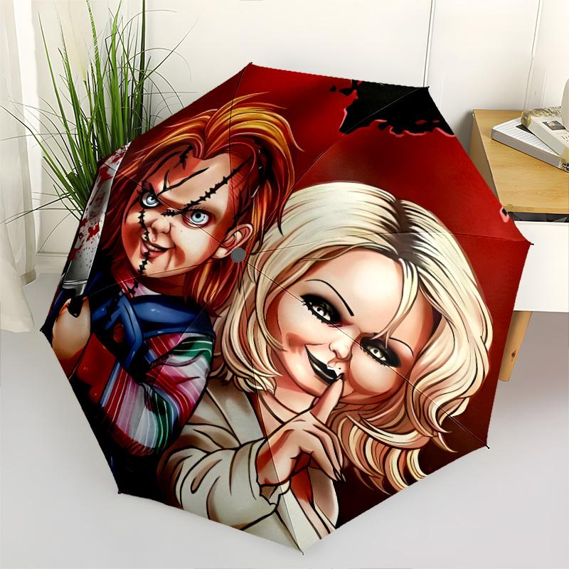 1 PC Automatic Folding Umbrella - Chucky Pattern Portable Foldable Design With 8 Ribs Christmas Birthday Gifts