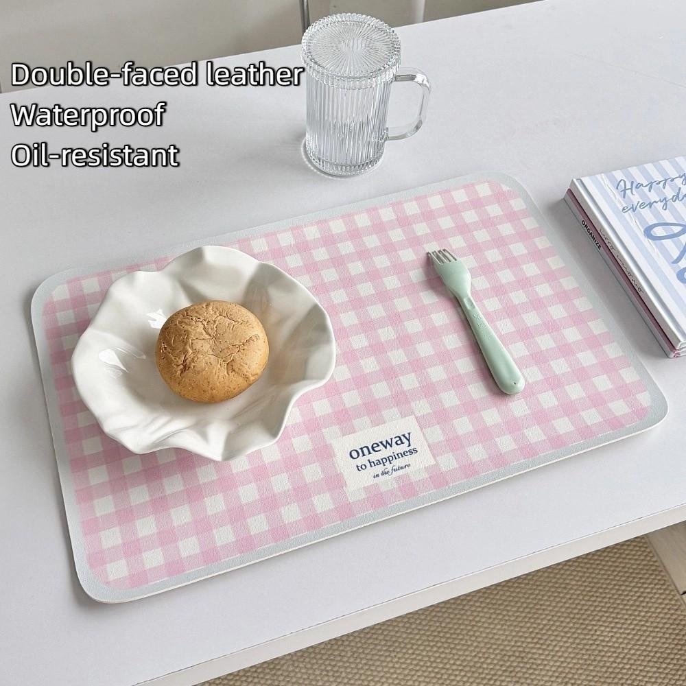 Cute Leather Placemat Simple Plaid Waterproof Western Placemats Anti Slip Oilproof Coasters Home Decor