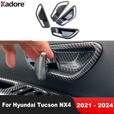For Hyundai Tucson NX4 2024 Carbon Fiber Car Interior Inner Door Handle Bowl Cover Trim Frame Overlay Accessories