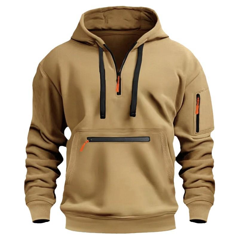 Men's Multi-Zip Pocket Hoodie, European Size, 220g Fabric, Autumn/Winter Style Sweatshirt