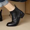 Fashion NEW Autumn/Winter Women Boots Genuine Leather Shoes for Women Round Toe Chunky Heel Shoes Lace-up Ankle Boots Black Modern Boots