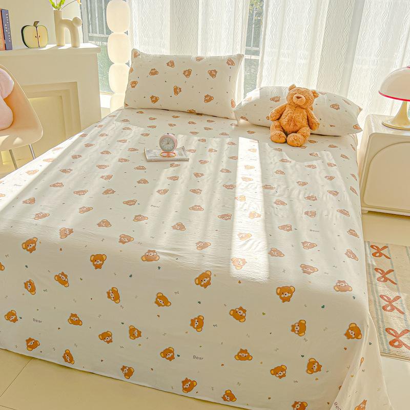 

Постельное белье класса А для матерей и младенцев из стиранного хлопка, простынь, стеганая простынь, трехпредметный комплект для студенческого общежития, накидка на кровать, наволочка с принтом 90 * 200cm [Single Bed Hat]