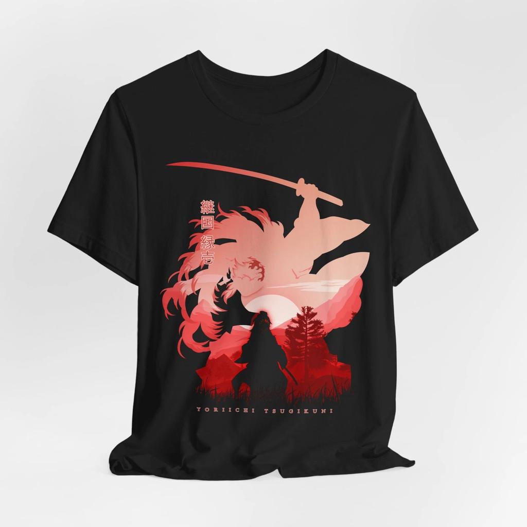 Anime Demon Slayer Yoriichi Tsugikuni Silhouette Black T Shirt Size S 4XL