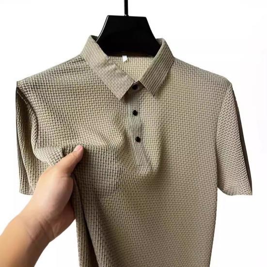 Lapel-T-skjorte for menn, kortermet ensfarget sommer-t-skjorte Hurtigtørkende Uformelt golftopp for jobb Ferie Street Golf