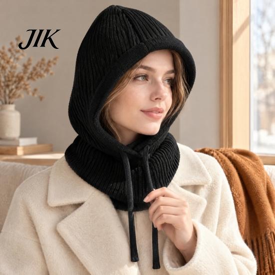 Windproof Winter Cap for Women Knitted Balaclava Cap, Warm Woolen Hat ,Adjustable Gift Her Drawstring Thermal Neck Warmer Outdoor Sports Cycling