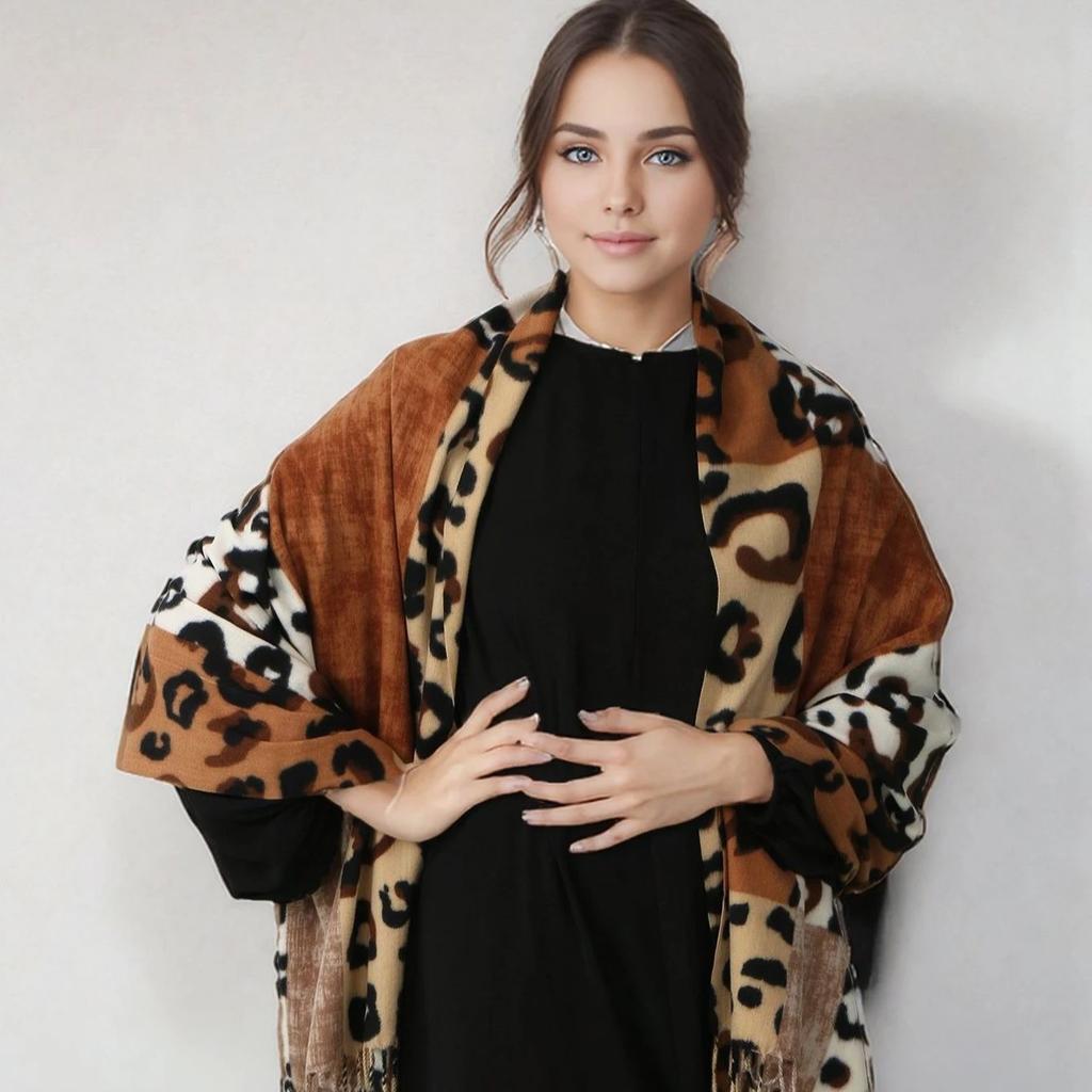 Einzigartiger Luxus Brauner Damen Schal mit Wild-Leopardenmuster Langer Schal Schal Dünn Braun Modischer Schal Langer Schal 180*70cm