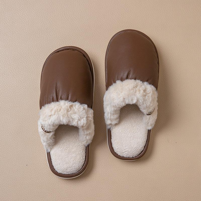 

Женские и мужские водонепроницаемые меховые тапочки из ПУ кожи: Нескользящие, теплые, домашние хлопковые с мягкой подошвой для осени и зимы 40-41 (runs small)