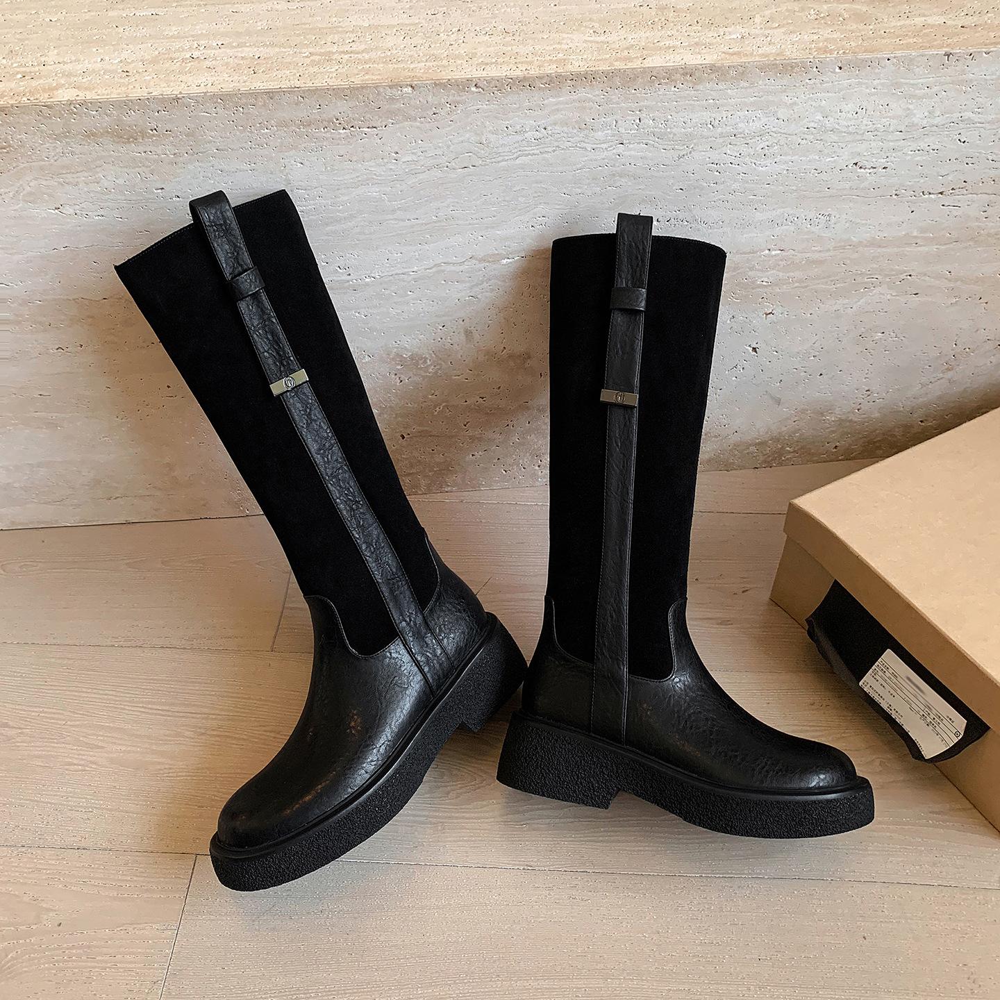 

4,5 см коричневые модные ботфорты до колена 2025 осень и зима новые круглый носок толстая подошва толстый каблук высокие сапоги женские 40