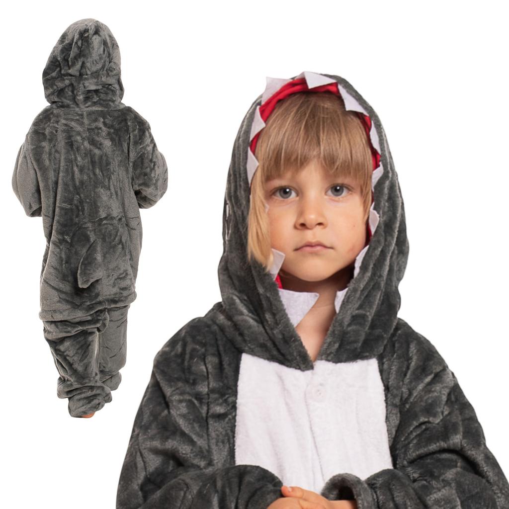 Children's Pyjamas Kigurumi Onesie Costume Grey Shark 125-135 Cm
