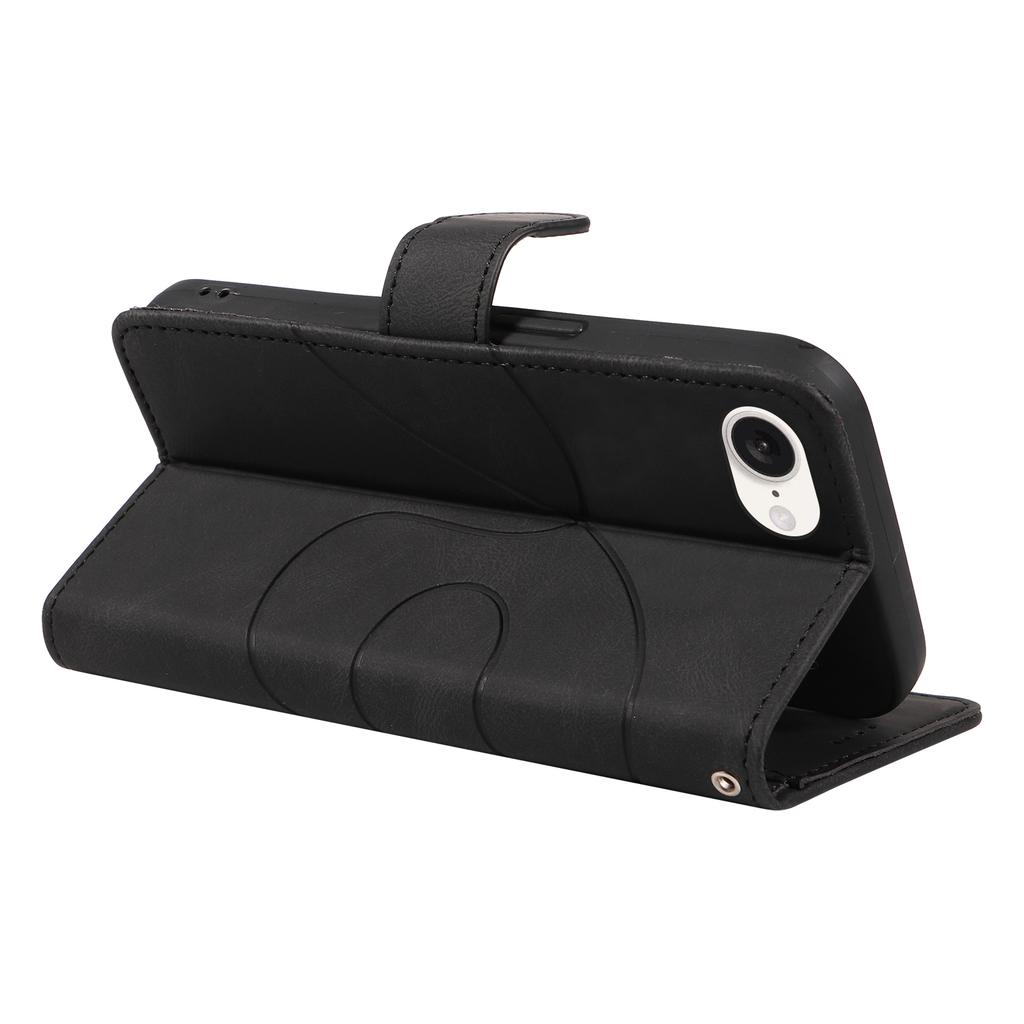 For iPhone 16e Case Curved Line Imprinted PU Leather Wallet Phone Cover