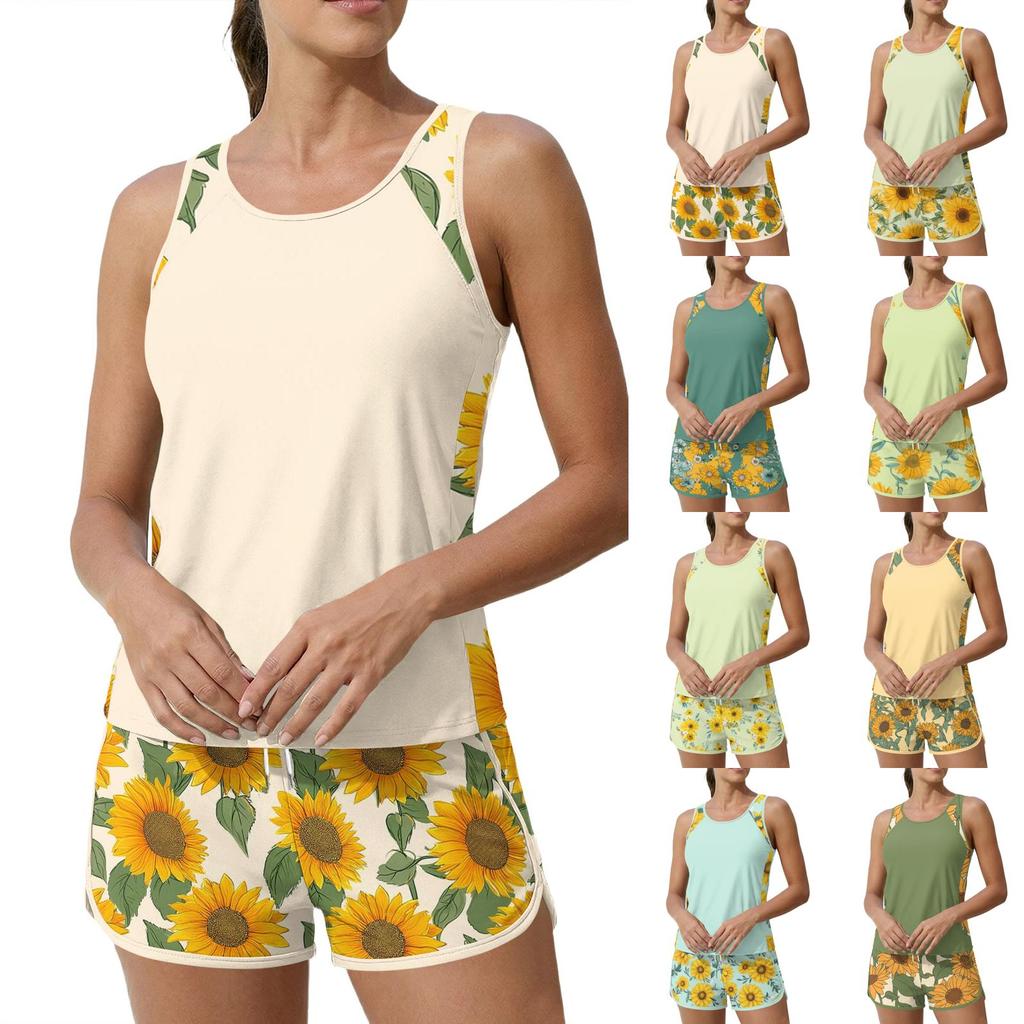 Women's Sunflower Print Split Swimsuit Sport Swimsuit