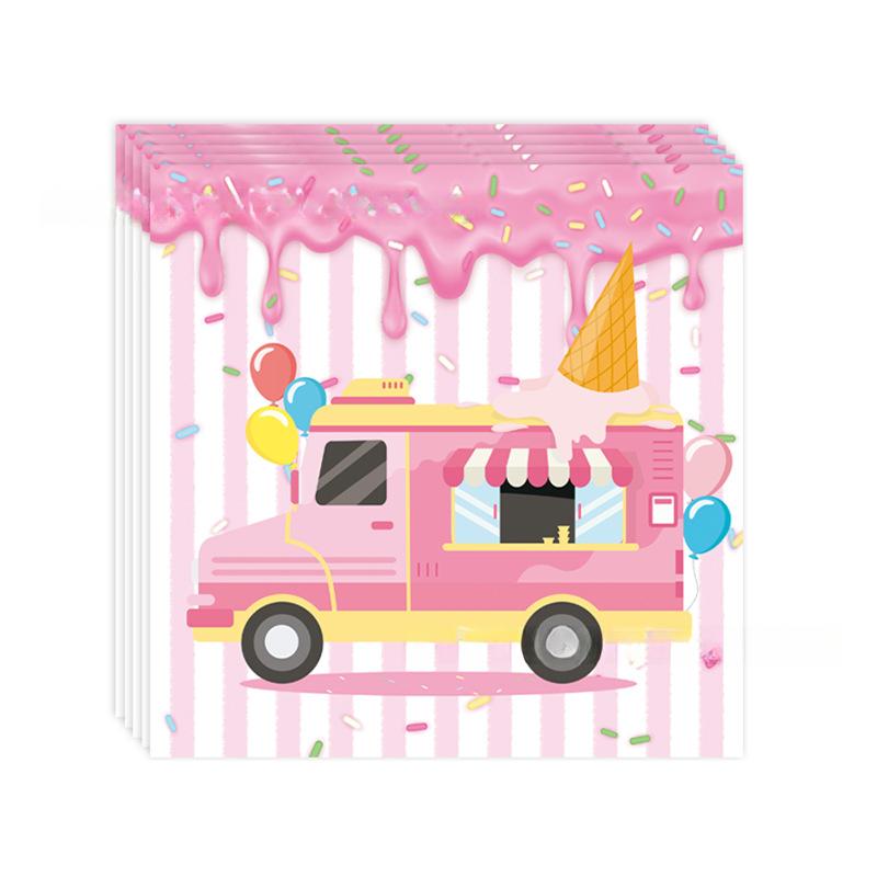 20pcs Summer Ice Cream Paper Tray Party Tissues Tablecloths Banners Decorative Items Cartoon Car Birthday Party Decorations