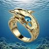 New Light Luxury Style Women’s Ring Set with Blue Zircon and Cute Little Dolphin Design