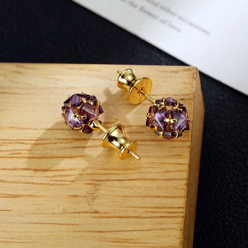 Exquisite Purple Zircon Inlaid Stud Earrings with Bamboo Joint Ear Backs