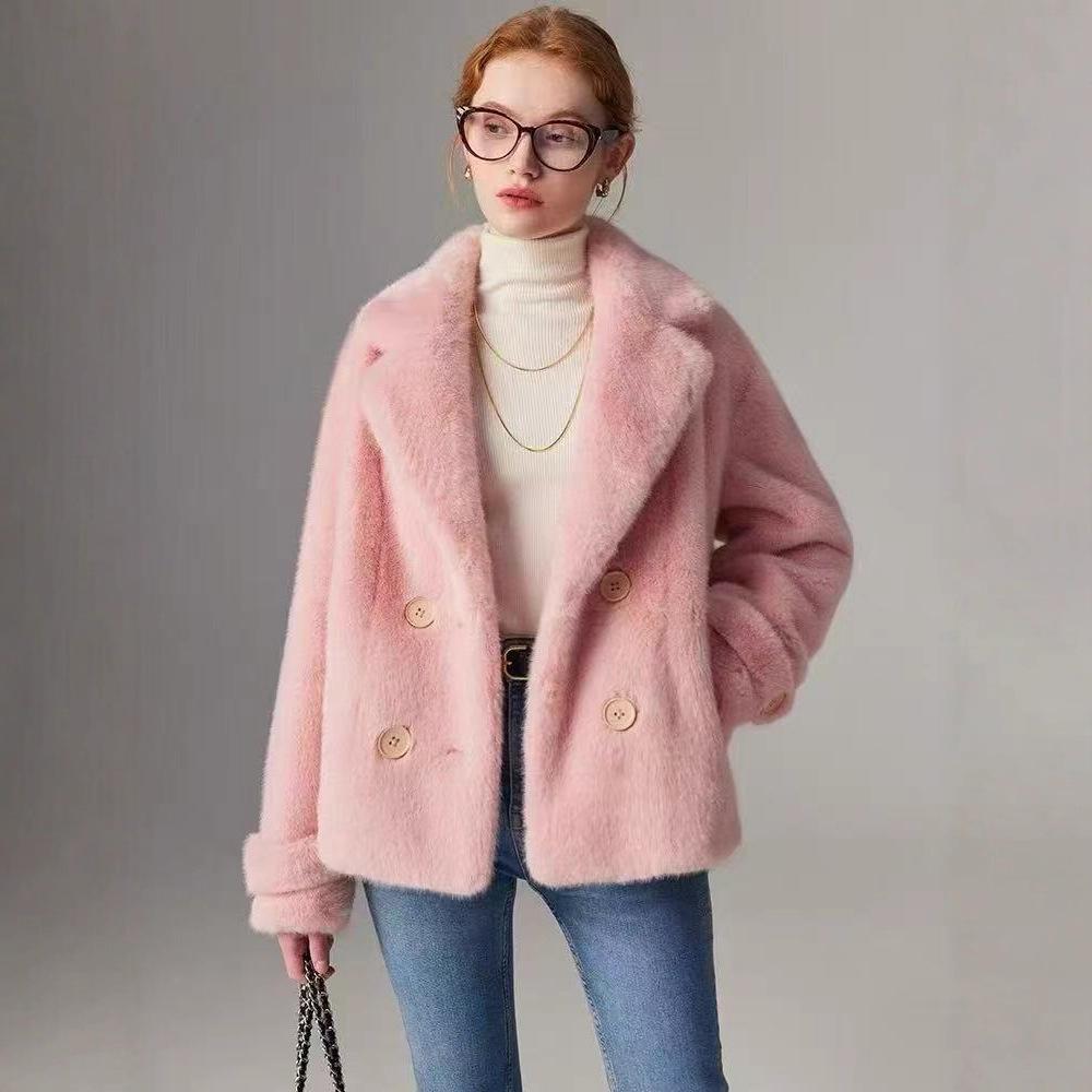 

2025 New Fur Integrated New Faux Fur Coat Faux Mink Fur Coat Mid Long Winter Trend One size fits all рожевий