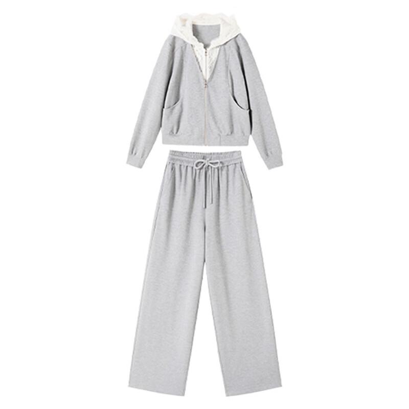 Xiangying Women's Gray Lace Sweatshirt & Sweatpants Set
