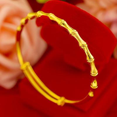 Gilt Brass Push-Pull Bamboo Bracelet with Vietnamese Sand Gold