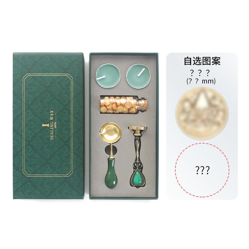 

retro wax sealed stamps wax+spoon+candle+stamp head+handle+colored pen, lacquered brass stamp set