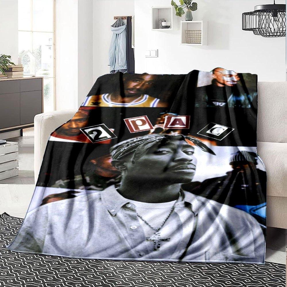 1pc 2PacHip Hop Blanket Soft Lightweight All Season Multi Purpose Throw for Sofa, Bed, Office & Picnics, French Style with Iconic Album Art & Quotes