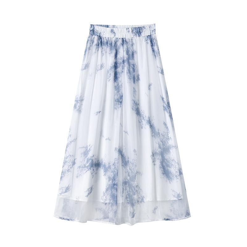 

Летний новый стиль женской юбки-трапеции с принтом и высокой талией для больших размеров в элегантном стиле 6XL