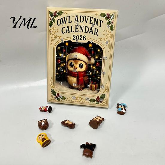 Weihnachts-Adventskalender 2026 Eule/Hund Kalender, 24 Tage Countdown mit Mini-Tierfiguren-Box-Ornamenten, PVC Sammelfiguren für die Feiertage