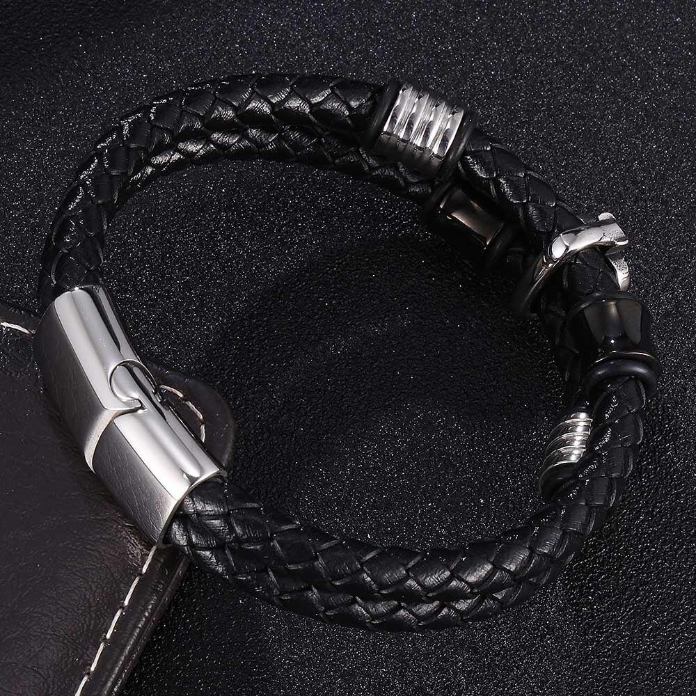 New Braided Wrap Genuine Leather Bracelets For Men Women Punk Charm Double-Layer Leather Spades Skull Bracelet Wristbands