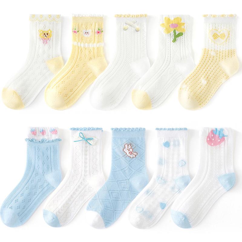 5 Pairs Cotton Childrens Mesh Socks Soft Thin Summer Sock Kids Baby Candy Sock Girls Breathable Flower Casual Cute Socken