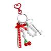 Handcrafted Pearls Beaded Keychain Cherry and Bowtie Charm Keyring Pendant Handmade Bag Decoration Women Accessory