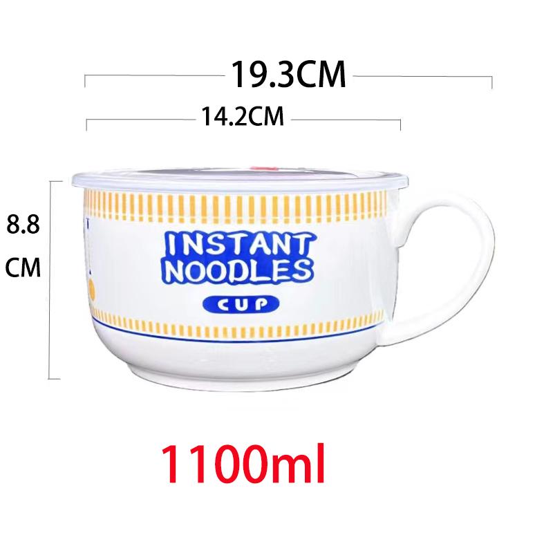 מכסה יצירתיות קרמיקה קערת דייסה לאטריות אינסטנט חדר מעונות סטודנטית משרד סטודנט קערת מרק גדולה במיוחד כוס יפנית קערת ארוחת צהריים ספל