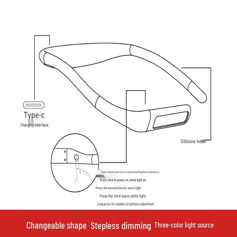 Rechargeable Neck-Hanging LED Reading Light with Eye Protection and Foldable Design for Students and Bedside Use.