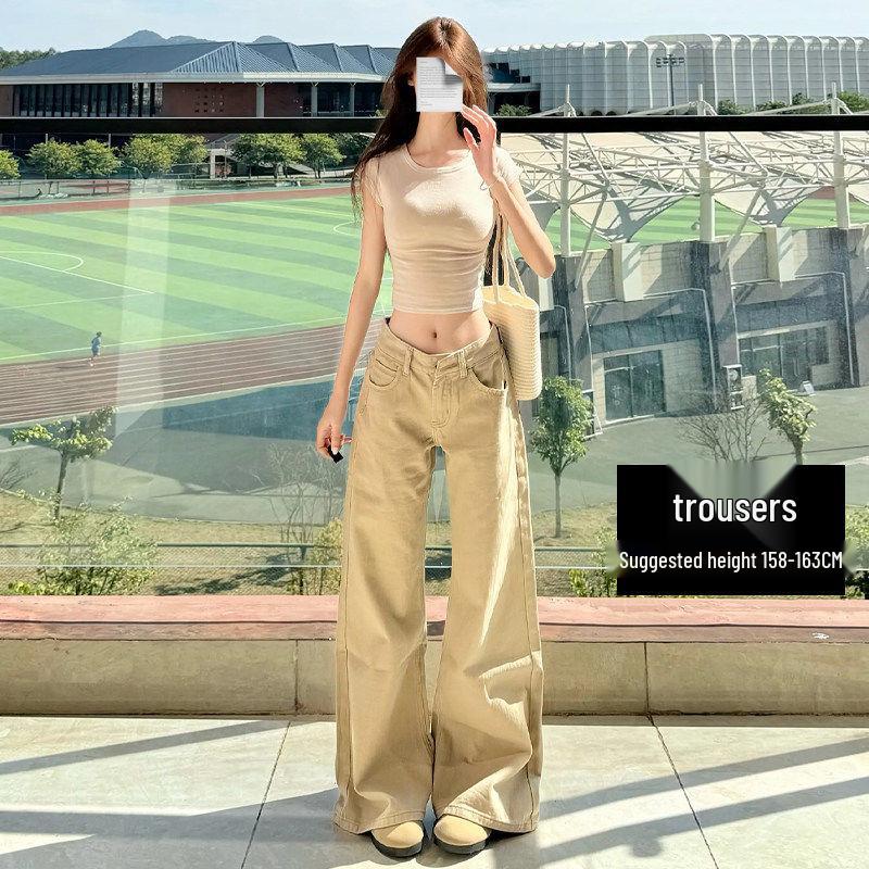 

Women s Khaki Micro-Flare Low-Waist Jeans: Loose & Slimming American Straight-Leg Style, 2026 Spring Collection S