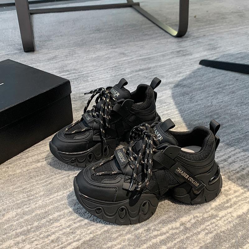 Genuine Leather Elevator Platform Dad Shoes Women's Ins Spring New Platform All-Matching Small Casual Sneakers