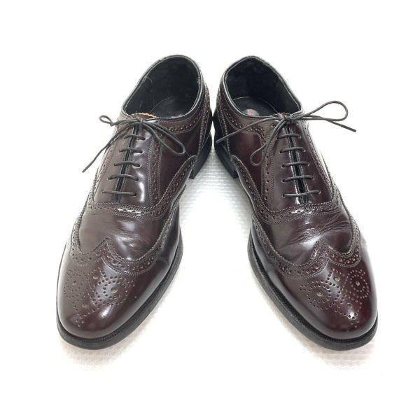 Vintage 80s Florsheim USA Full Brogue Wingtip Shoes Red Brown 8.5D 26.0-26.5(USED)