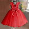 Girl Flower Birthday Tulle Dress Bow Wedding Kids Party Wear Princess Blue Dress Baby Bowknot Dresses